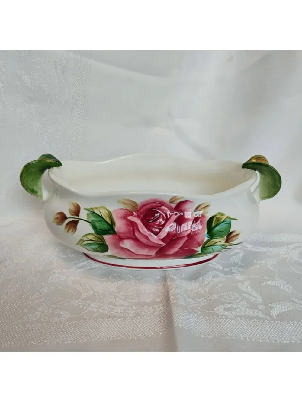 Vintage Lefton Americana Rose Centerpiece Bowl or Planter, Cottagecore Decor